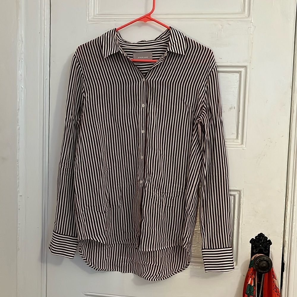 Everlane silk shirt- burgundy stripes